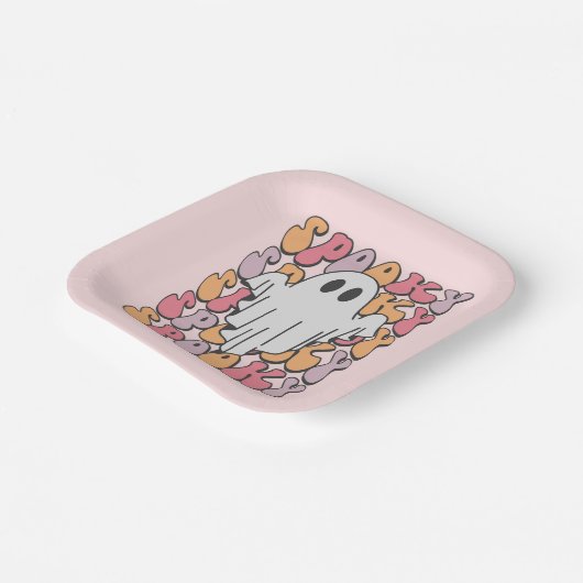 Spooky Retro Ghost Papieren Bordje (Gebogen)