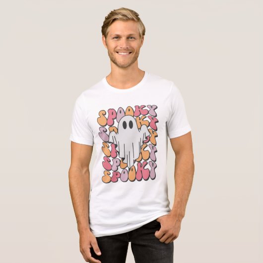 Spooky Retro Ghost Tri-Blend Shirt (Voorkant volledig)