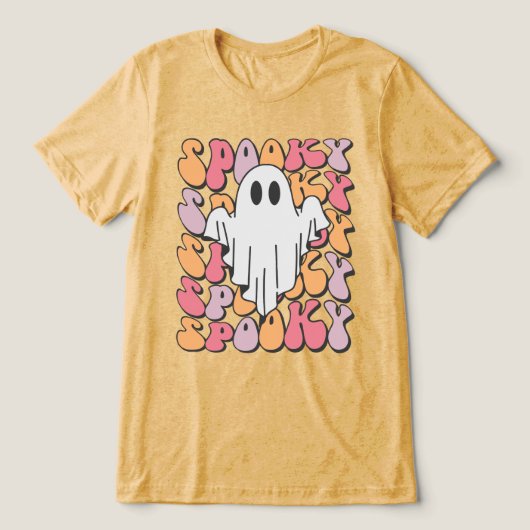 Spooky Retro Ghost Tri-Blend Shirt (Design voorkant)