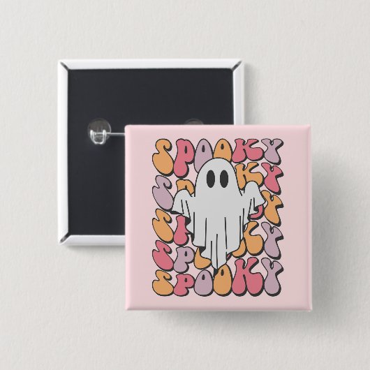 Spooky Retro Ghost Vierkante Button 5,1 Cm (Voorkant /achterkant)