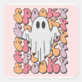 Spooky Retro Ghost Vierkante Sticker (Voorkant)