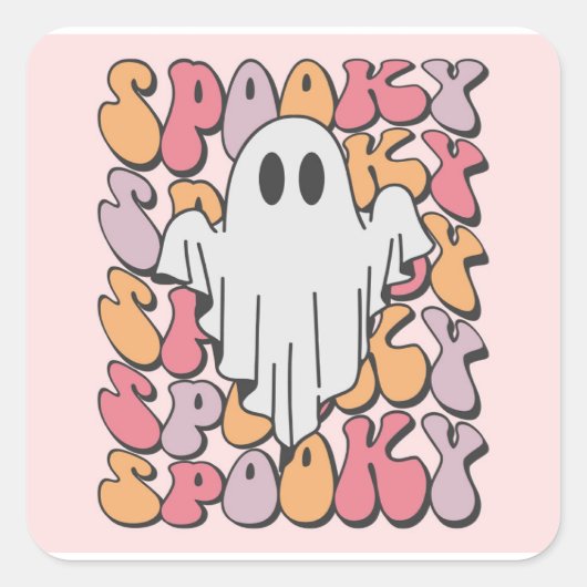 Spooky Retro Ghost Vierkante Sticker (Voorkant)