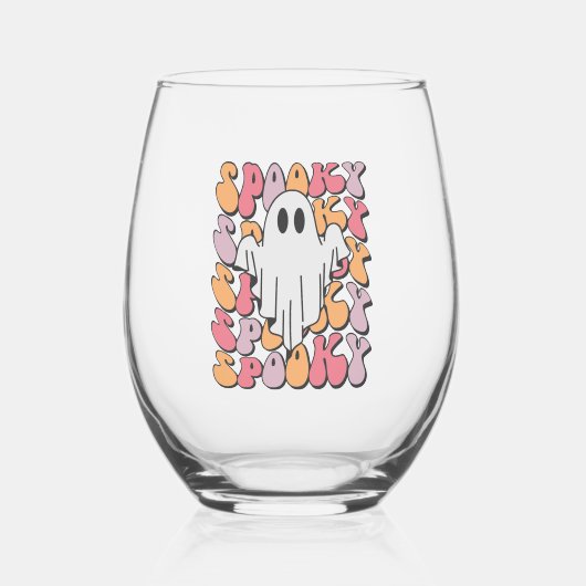 Spooky Retro Ghost Wijnglas Zonder Voet (Voorkant)