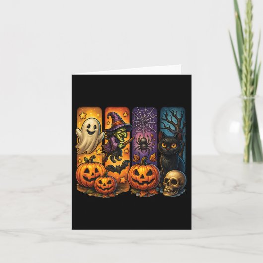Spooky Retro Ghost Witch Funny Halloween Boys Kind Kaart (Voorkant)