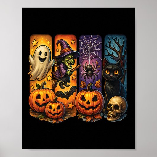 Spooky Retro Ghost Witch Funny Halloween Boys Kind Poster (Voorkant)