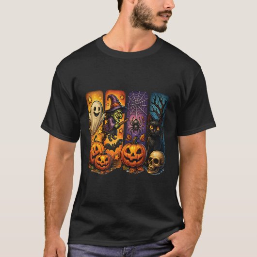 Spooky Retro Ghost Witch Funny Halloween Boys Kind T-shirt (Voorkant)
