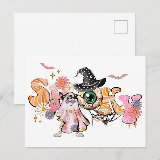 Spooky Retro Halloween Briefkaart (Voorkant / Achterkant)