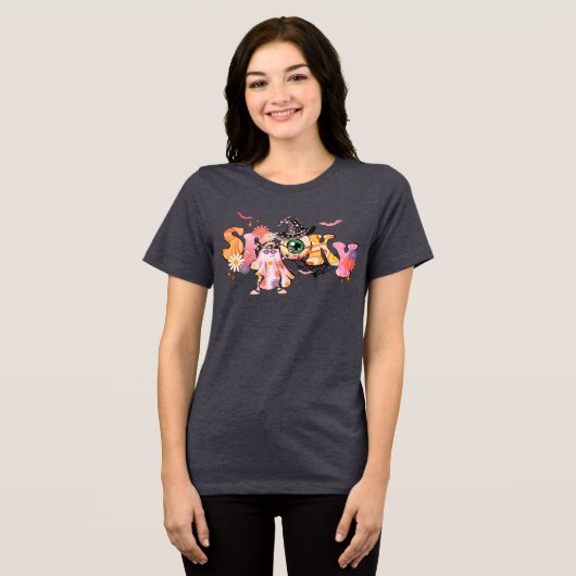 Spooky Retro Hippie Halloween Funny Ghost Tri-Blend Shirt (Voorkant volledig)