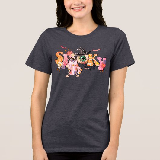 Spooky Retro Hippie Halloween Funny Ghost Tri-Blend Shirt (Voorkant)