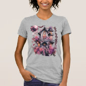 Spooky-Retro-Pink Halloween-Haunted House-Roos T-shirt (Voorkant)