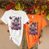Spooky-Retro-Pink Halloween-Haunted House-Roos T-shirt