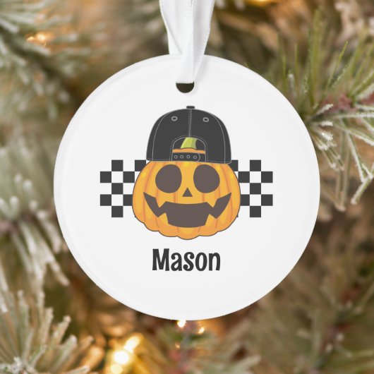 Spooky Retro Pumpkin Dude Baby Jongens Naam Hallow Ornament (Boom)