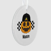 Spooky Retro Pumpkin Dude Baby Jongens Naam Hallow Ornament (voorkant)