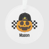 Spooky Retro Pumpkin Dude Baby Jongens Naam Hallow Ornament (voorkant)