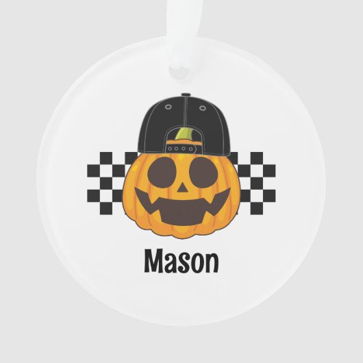 Spooky Retro Pumpkin Dude Baby Jongens Naam Hallow Ornament (voorkant)