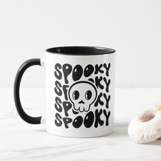 Spooky retro schedel Mok (Met donut)