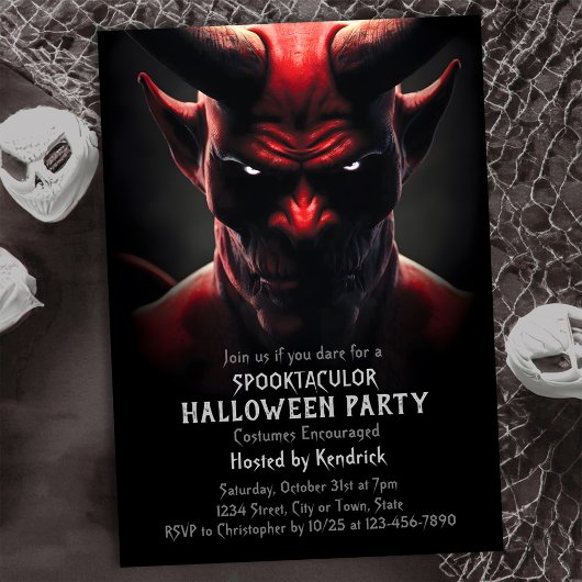 Spooky Rode Duivel Satan Halloween Kostuum Party Kaart