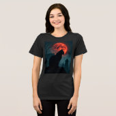 Spooky Rooftop Cat Under Blood Moon Tri-Blend Shirt (Voorkant volledig)
