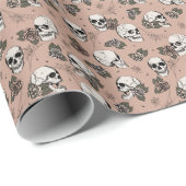 Spooky  Roos Bloemen Kleine Schedel Halloween Cadeaupapier (Rol Hoek)