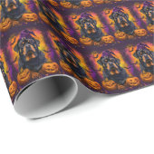 Spooky Rottweiler Hond Halloween Heks en Pompoen Cadeaupapier (Rol Hoek)