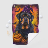 Spooky Rottweiler Hond Halloween Heks en Pompoen Golfhanddoek (Insitu)