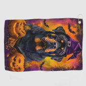Spooky Rottweiler Hond Halloween Heks en Pompoen Golfhanddoek (Horizontaal)