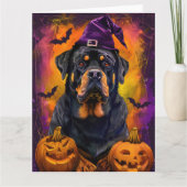 Spooky Rottweiler Hond Halloween Heks en Pompoen Kaart (Voorkant)