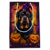 Spooky Rottweiler Hond Halloween Heks en Pompoen Medium Cadeauzakje (Voorkant)