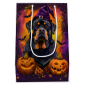 Spooky Rottweiler Hond Halloween Heks en Pompoen Medium Cadeauzakje (Achterkant)