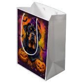 Spooky Rottweiler Hond Halloween Heks en Pompoen Medium Cadeauzakje (Achterkant Gekanteld)