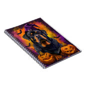 Spooky Rottweiler Hond Halloween Heks en Pompoen Notitieboek (Rechterzijde)