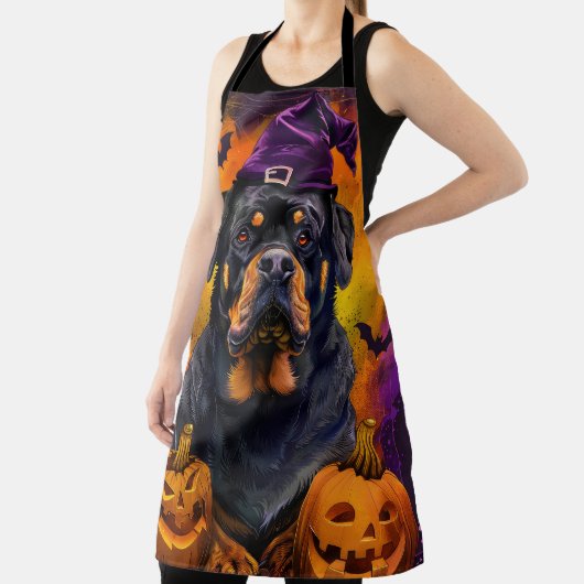 Spooky Rottweiler Hond Halloween Heks en Pompoen Schort (Insitu)