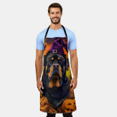Spooky Rottweiler Hond Halloween Heks en Pompoen Schort (Gedragen)