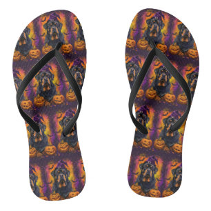 Spooky Rottweiler Hond Halloween Heks en Pompoen Teenslippers