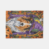 Spooky Rough Collie Dog Halloween Witch Pumpkin Fleece Deken (Voorkant (Horizontaal))