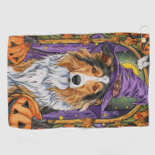 Spooky Rough Collie Dog Halloween Witch Pumpkin Golfhanddoek (Horizontaal)