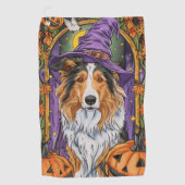 Spooky Rough Collie Dog Halloween Witch Pumpkin Golfhanddoek (Voorkant)