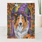 Spooky Rough Collie Dog Halloween Witch Pumpkin Kaart (Voorkant)