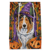 Spooky Rough Collie Dog Halloween Witch Pumpkin Medium Cadeauzakje (Achterkant)