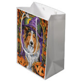 Spooky Rough Collie Dog Halloween Witch Pumpkin Medium Cadeauzakje (Achterkant Gekanteld)