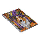 Spooky Rough Collie Dog Halloween Witch Pumpkin Notitieboek (Rechterzijde)