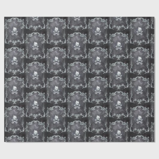 Spooky Royal Silver Gothic Skull King Cadeaupapier (Vlak)