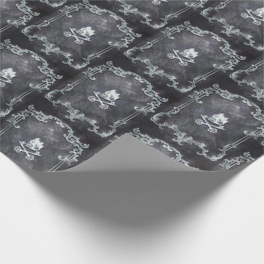 Spooky Royal Silver  Gothic Skull King Cadeaupapier (Hoek)