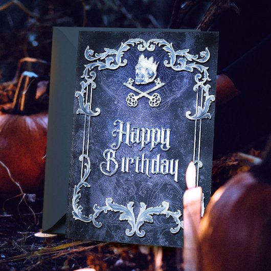 Spooky Royal Silver  Gothic Skull King Card Kaart