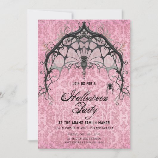 Spooky Roze en Zwarte Spin Web Uitnodiging (Voorkant)