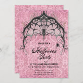 Spooky Roze en Zwarte Spin Web Uitnodiging (Voorkant / Achterkant)