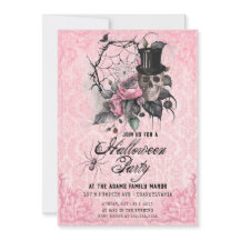 Spooky Roze en Zwarte Spin Web Uitnodiging