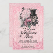 Spooky Roze en Zwarte Spin Web Uitnodiging (Voorkant / Achterkant)