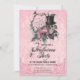 Spooky Roze en Zwarte Spin Web Uitnodiging