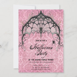 Spooky Roze en Zwarte Spin Web Uitnodiging